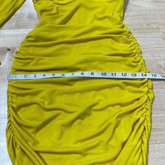 Cinq à Sept NWT Miah Ruched Mini Dress Pineapple Yellow Size 4 Long Sleeve - Picture 11 of 14